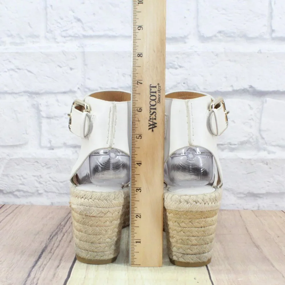 Coach White Leather Ankle Strap Platform Jute Wedge Sandals Size 6.5 B - Picture 6 of 11
